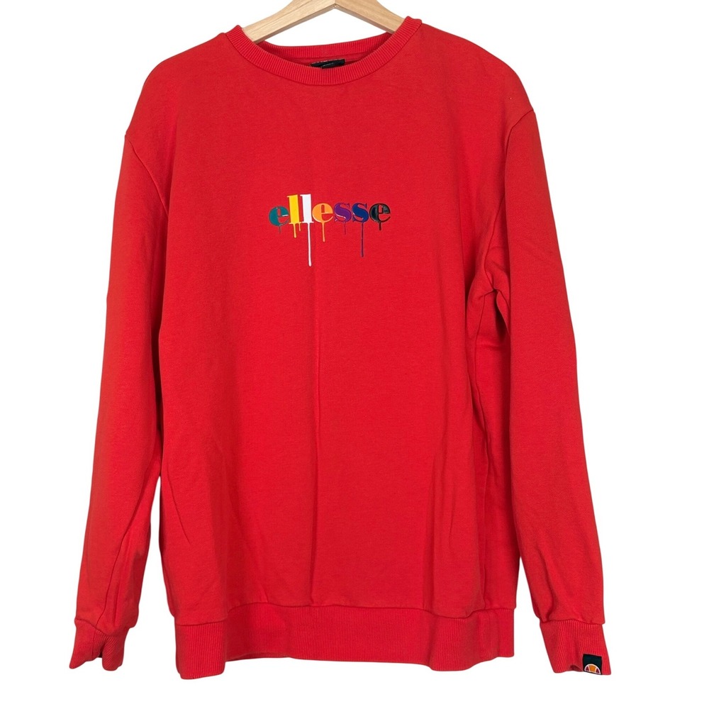 Ellesse Red Drip Logo‎ Crewneck Sweatshirt UK L Colorful Sporty